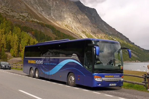 Shearings coach with mountain scenery