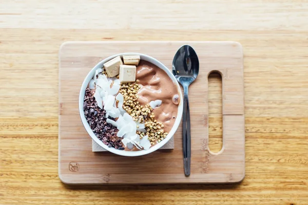Flat lay healthy breakfast bowl