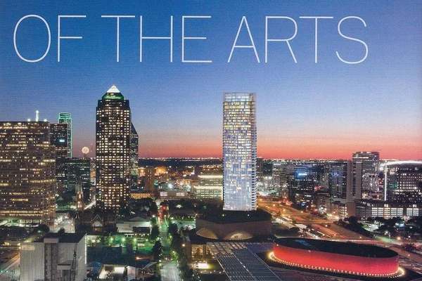 Museum Tower with the Downtown Dallas Financial District to its left and a portion of the explosive growth in highrise construction in Downtown's Uptown District to its right; Woodall Rodgers has become the 21st century 'Main Street' of Downtown Dallas
