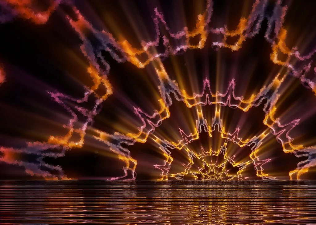 Smoke art / photo - Smoke to cubes seaside sunset