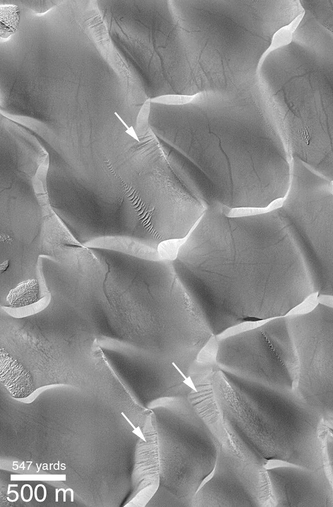 Recent Sand Avalanching on Rabe Crater Dunes