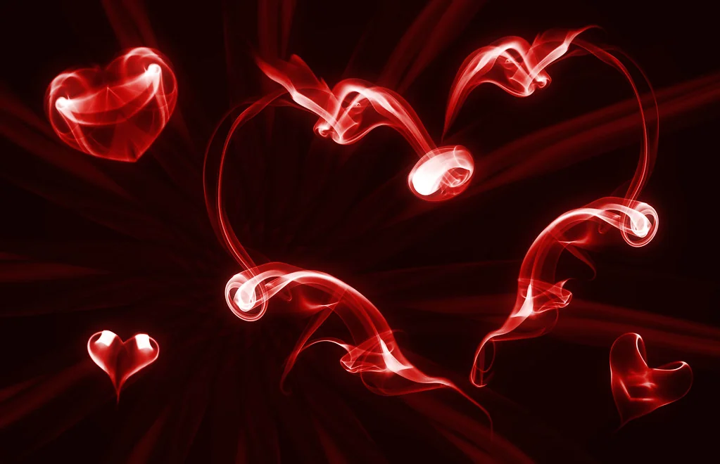 Smoke Art - Hearts (White on red)