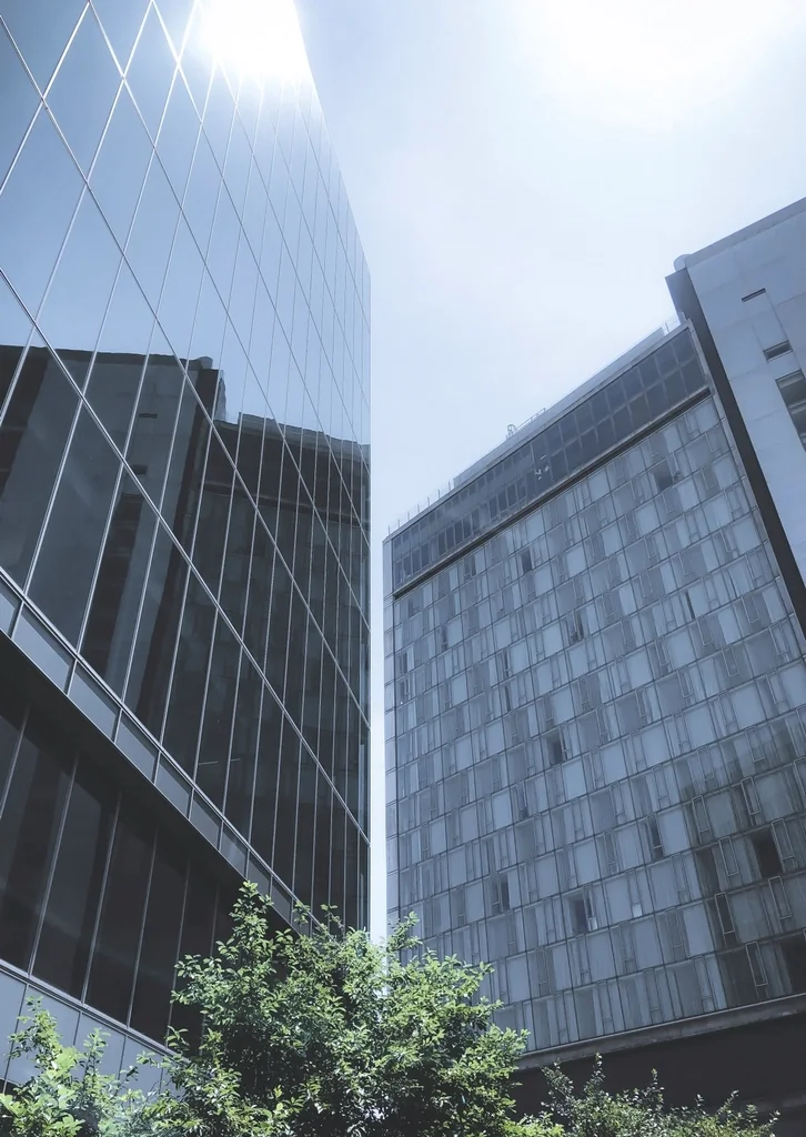 Low angle view skyscrapers glass