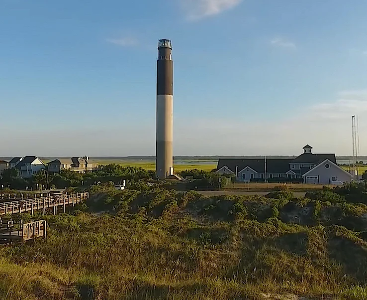 Drone photo of the OI Lighthouse & Coast Guard Station
